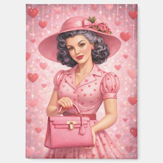 Elegant Retro Valentine Magnet Magneet (Voorkant)