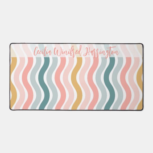 Elegant Retro Wavy Stripes Personalized Desk Mat (Recto)