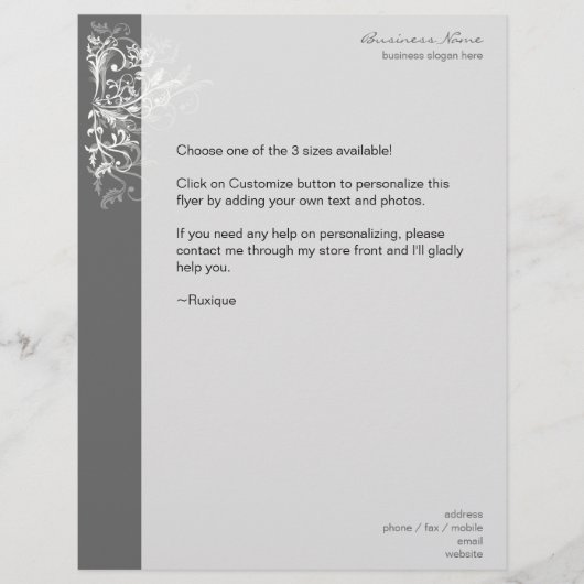 Elegant Retro White Flower Swirls Dark Grey Flyer (Voorkant)