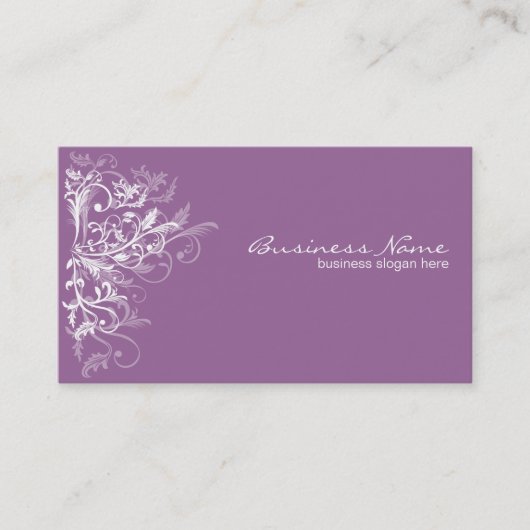 Elegant Retro White Flower Swirls Lavender Visitekaartje (Voorkant)