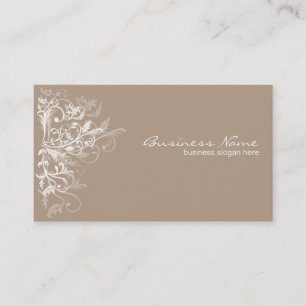 Elegant Retro White Flower Swirls Light Brown Visitekaartje