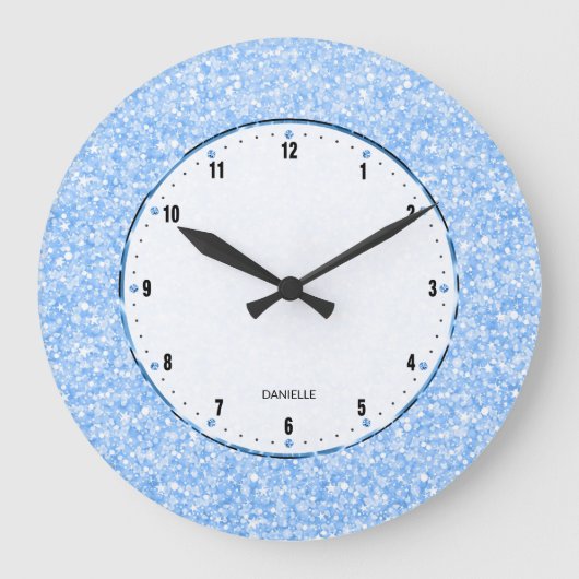 Elegant Retro White Glitter en Sparkles Grote Klok (Voorkant)