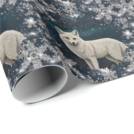 Elegant retro white winter fox sparkling snowflake cadeaupapier (Rol Hoek)