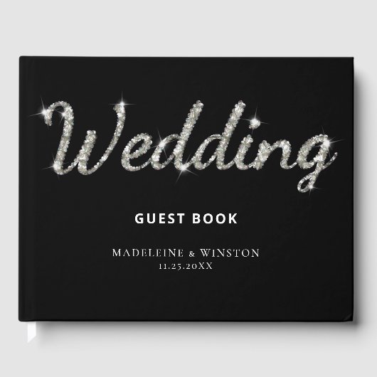 Elegant Rhinestones Chic Black Wedding Guest Book Gastenboek (Voorkant)