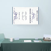 Elegant Ribbon & Bow Romantic Wedding Navy Banner (Beurs)
