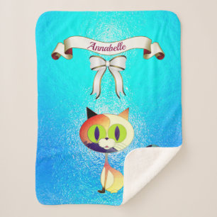 Elegant Ribbon Cartoon Cat Name personaliseren Sherpa Deken
