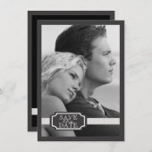 Elegant Ribbon Effect Black & White Save the Date (Voorkant / Achterkant)