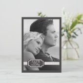 Elegant Ribbon Effect Black & White Save the Date (Staand voorkant)