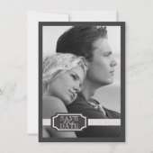 Elegant Ribbon Effect Black & White Save the Date (Voorkant)