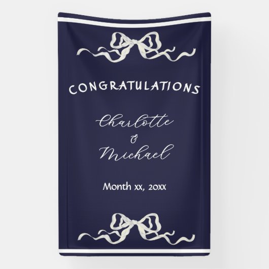 Elegant Ribbon Romantic Wedding Congratulations Spandoek (Verticaal)