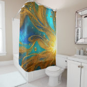 Elégant rideau de douche bleu éclat or (En situation)