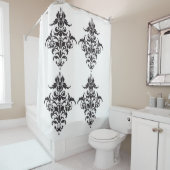 Elégant rideau de douche Damas noir et blanc (En situation)