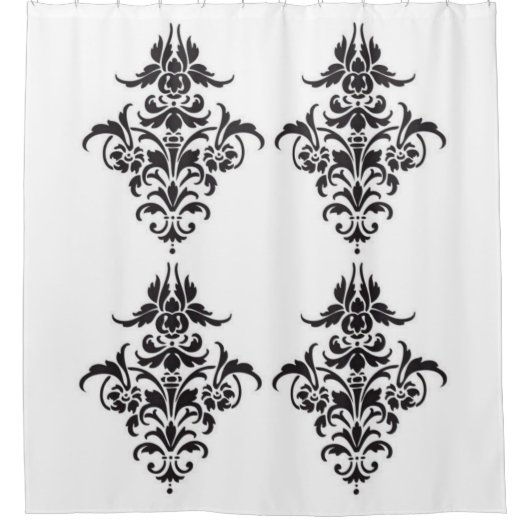 Elégant rideau de douche Damas noir et blanc (Devant)