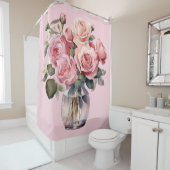 Élégant rideau de douche rose rose brillant (En situation)