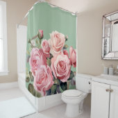 Élégant rideau de douche rose rose brillant (En situation)