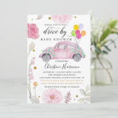 Elegant rijtuig door Baby shower Parade Pink Flora Kaart (Staand voorkant)