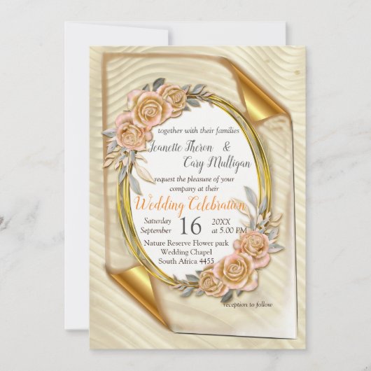 Elégant Ripple Cream & Gold Invitation (Devant)