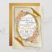 Elegant Ripple Cream & Gold Invitation Kaart (Voorkant / Achterkant)