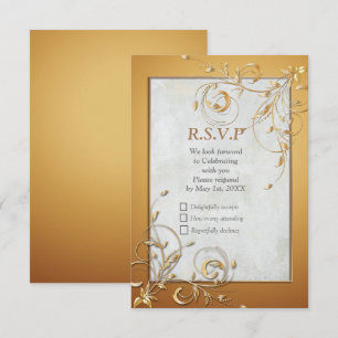 Elegant Ripple Cream & Gold RSVP-kaart RSVP Kaartje