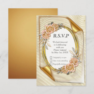 Elegant Ripple Cream & Gold RSVP-kaart RSVP Kaartje