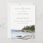 Elegant Rocky Pine Mountain Waterverf Seascape Save The Date (Voorkant)