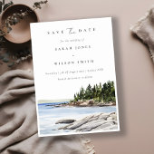 Elegant Rocky Pine Mountain Waterverf Seascape Save The Date