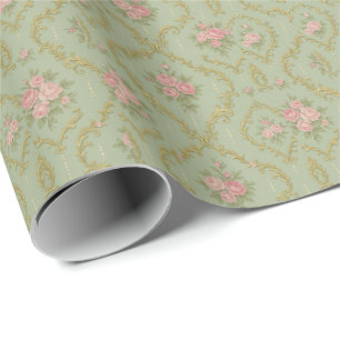 Elegant Rococo-bloempatroon in zachte pasteltinten Cadeaupapier