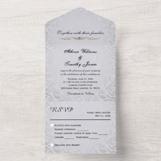 Elégant Rococo Era Silver Wedding Invitation (À l'intérieur)