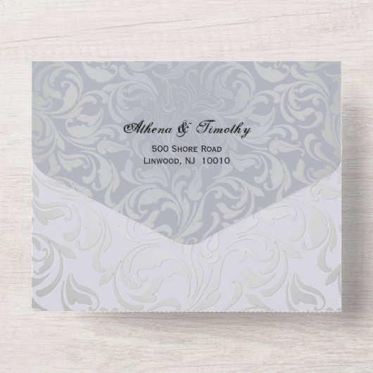 Elégant Rococo Era Silver Wedding Invitation (Verso)