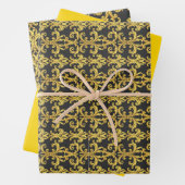 Elegant Rococo Revival Gold & Charcoal Baroque Inpakpapier Vel (In situ)