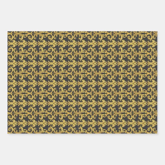 Elegant Rococo Revival Gold & Charcoal Baroque Inpakpapier Vel (Voorkant)