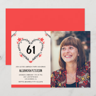 Elegant Rode Bloemhart voor haar 61ste verjaardag Kaart