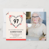 Elegant Rode Bloemhart voor haar 97ste verjaardag Kaart (Voorkant)