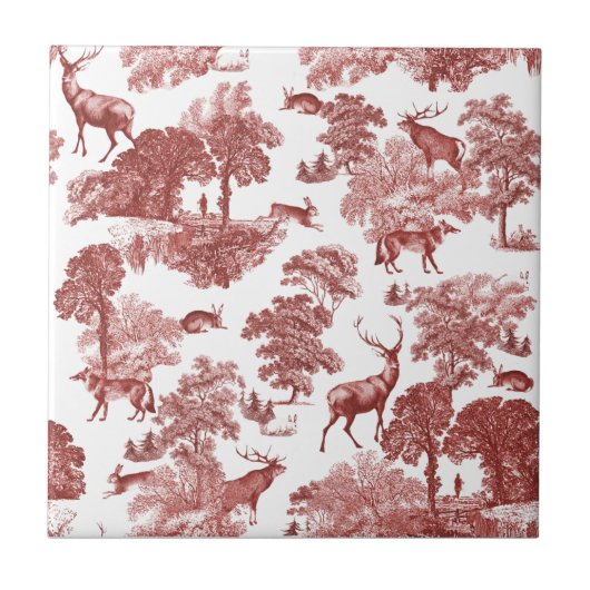 Elegant Rode Deer Toile Seamless Tegeltje (Voorkant)