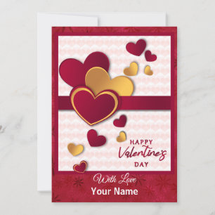 Elegant Rode en Gouden Hartjes Valentijnsdag Ontwe Feestdagenkaart