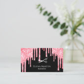 Elegant rode glitter druppelt schaar visitekaartje (Staand voorkant)