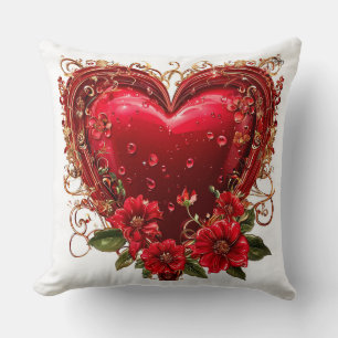Elegant Rode Hart met Bloemen Kussen