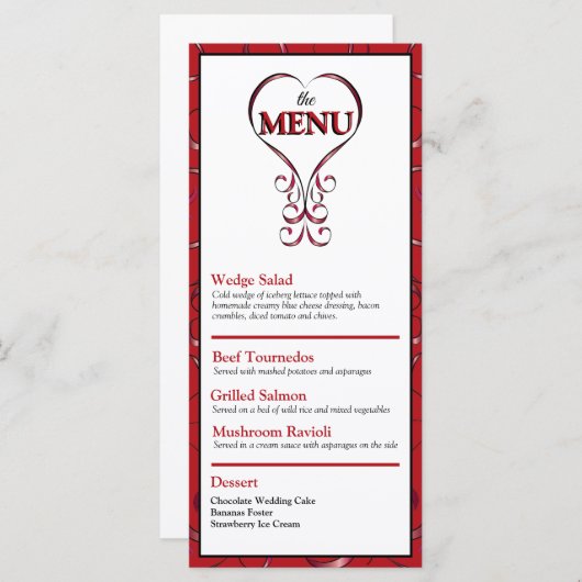 Elegant Rode Hart Plat Menu (Voorkant / Achterkant)