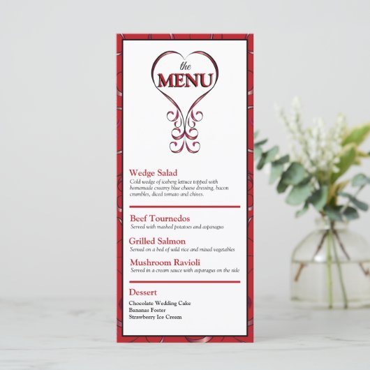 Elegant Rode Hart Plat Menu (Staand voorkant)