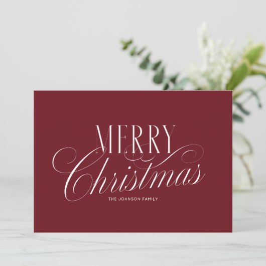 Elegant Rode Kerstscript Feestdagenkaart (Staand voorkant)