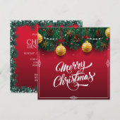 Elegant Rode Kerstvakantie Feest | Uitnodiging (Voorkant / Achterkant)