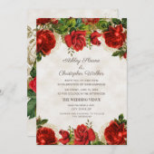 Elegant  Rode Roses Wedding Kaart (Voorkant / Achterkant)