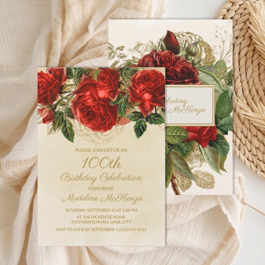 Elegant  rode rozen 100e verjaardag kaart
