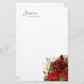 Elegant rode rozen Floral Briefpapier (Voorkant / Achterkant)