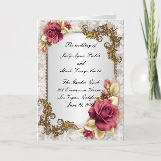 Elegant Rode Rozen Programma Kaart (Voorkant)