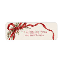 Elegant Rode Strik Kerst Retouradreslabel