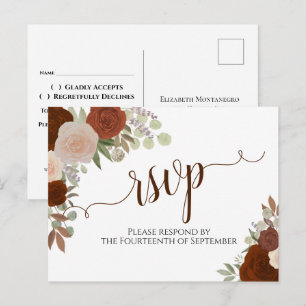 Elegant Roest Sinaasappel Waterverf Rozen Bruiloft Briefkaart