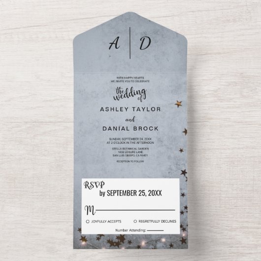 Elegant roestgrijze sterren Bindende Alle All In One Uitnodiging (Binnen)