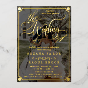 Elegant Romance Roos Gold Foil Photo Weddenschap Folie Uitnodiging