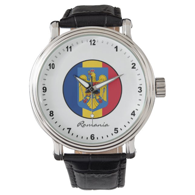 Elegant Romania Watch & Roemeense vlag Horloge (Voorkant)
